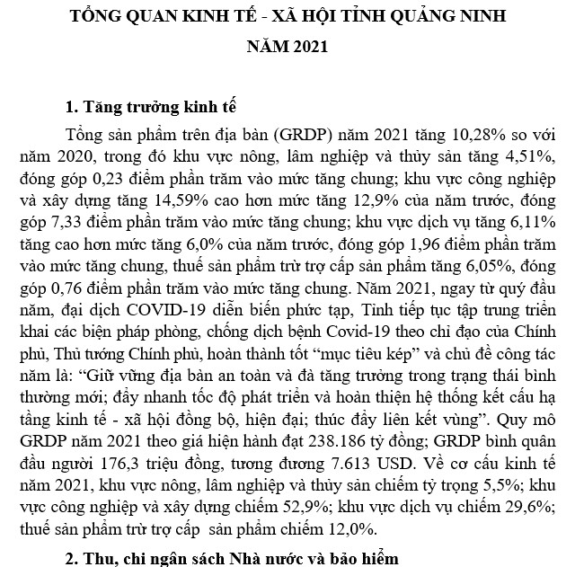 Niên giám thống kê tỉnh Quảng Ninh năm 2021