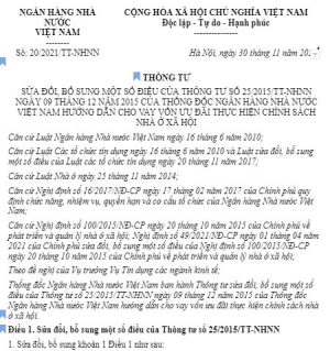 Thông tu 20/2021/TT-NHNN