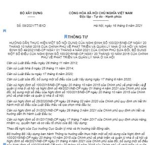 Thông tư 09/2021/TT-BXD