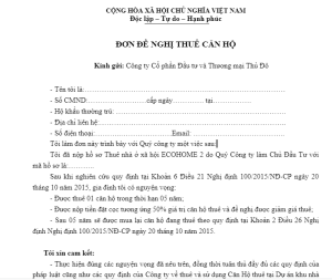 Đơn đề nghị thuê căn hộ